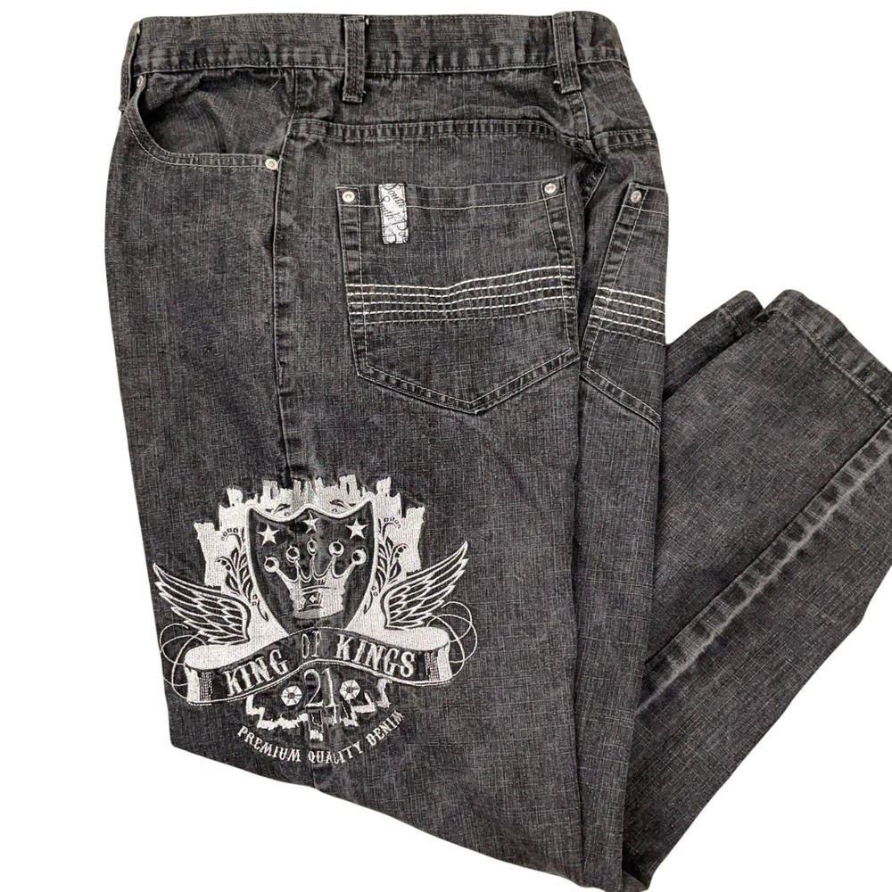 Southpole King of Kings Jeans Mens 32 Black Embroidery Baggy Streetwear Hip Hop